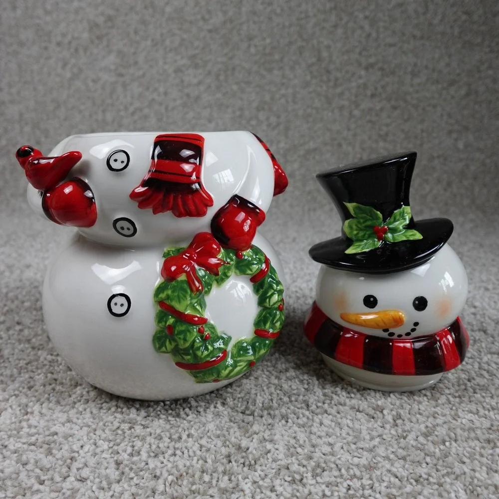 Potter's Studio Ceramic Snowman Cookie Jar Christmas Holiday Decor 11 inch